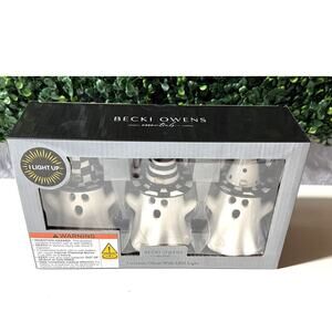 Becki Owens Ceramic Ghosts Witches Hats LED Lights Halloween Black White Set 3